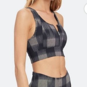 Varley Fay Bra zipper front in black and white plaid size XXS